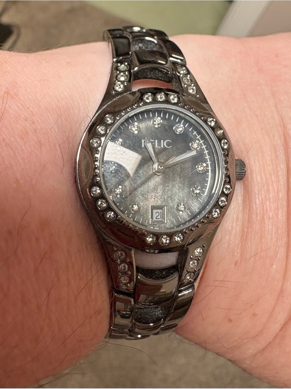 Relic Women's Black Dial Crystal Accent Stainless Steel Watch